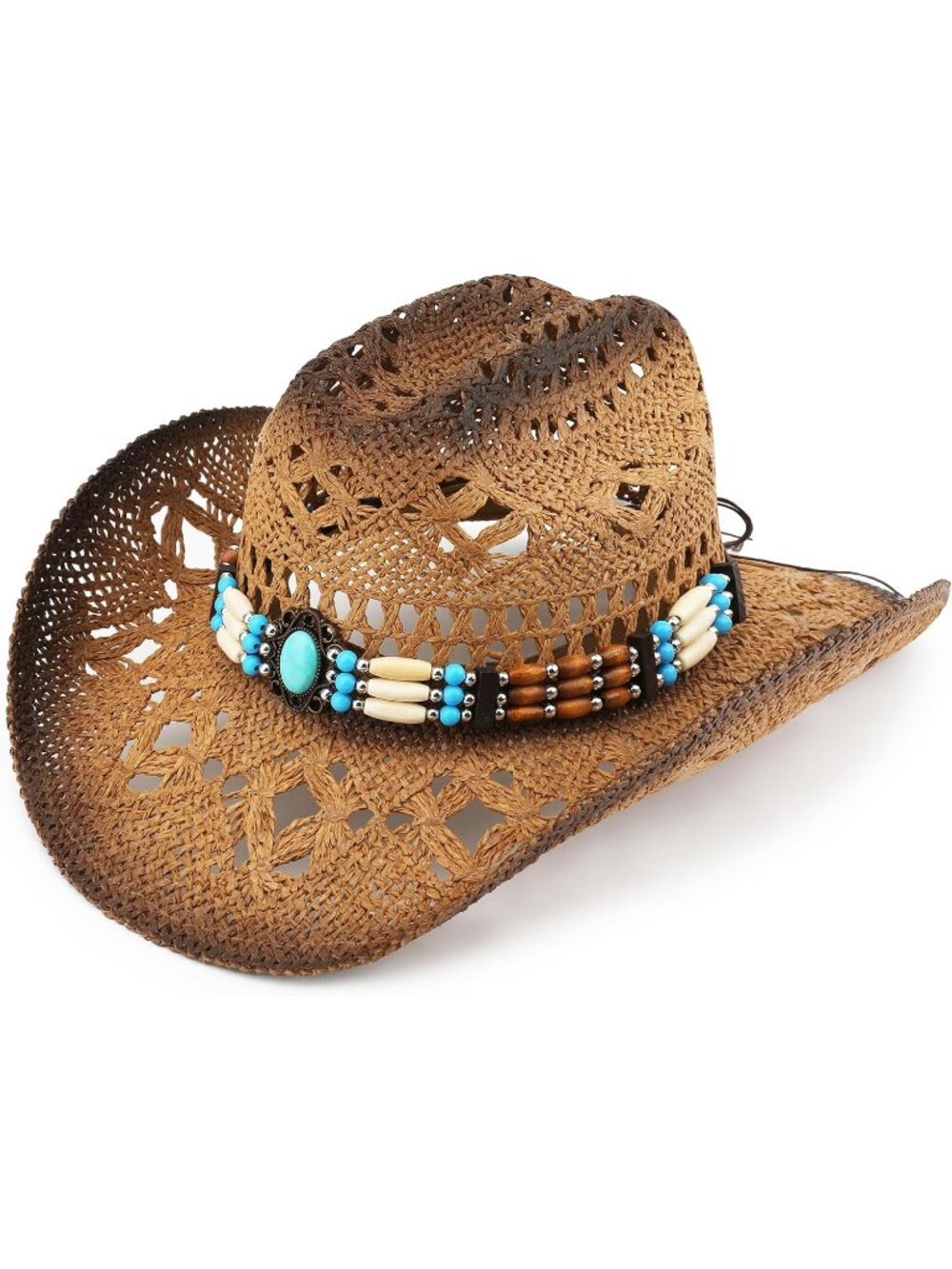 Men's Khaki-m20 Straw Adjustable Wide Brim Sun Beach Western Cowgirl Cowboy Hat